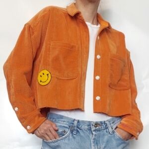 BDG Urban Outfitters Orange Corduroy Smiley Face Happiness Shacket L